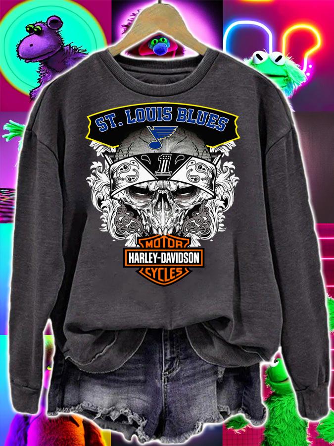 Skull St. Louis Blues Motor Harley Davidson Cycles t-shirt sweatshirt