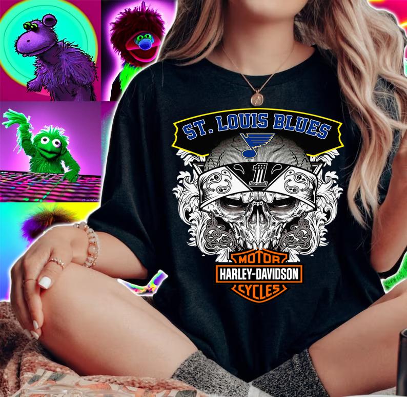 Skull St. Louis Blues Motor Harley Davidson Cycles t-shirt woman shirt