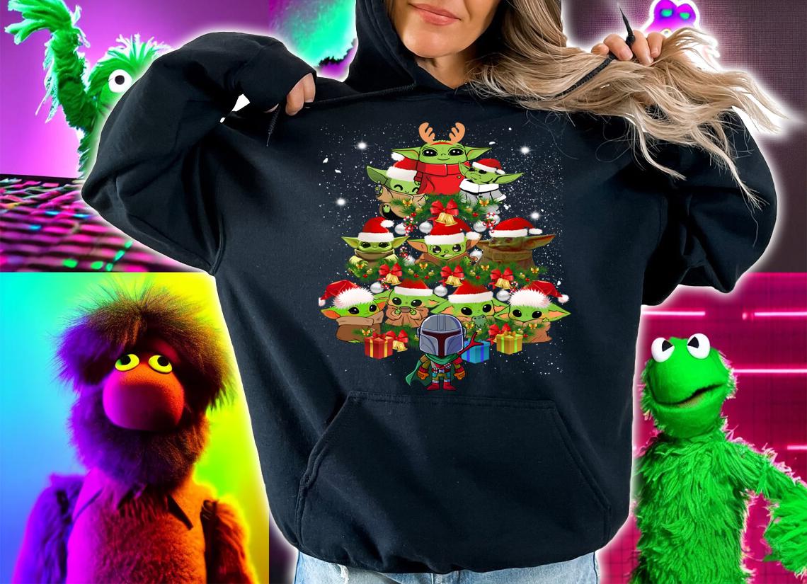 Star Wars Baby Yoda And Boba Fett As Christmas Tree t-shirt hoodie