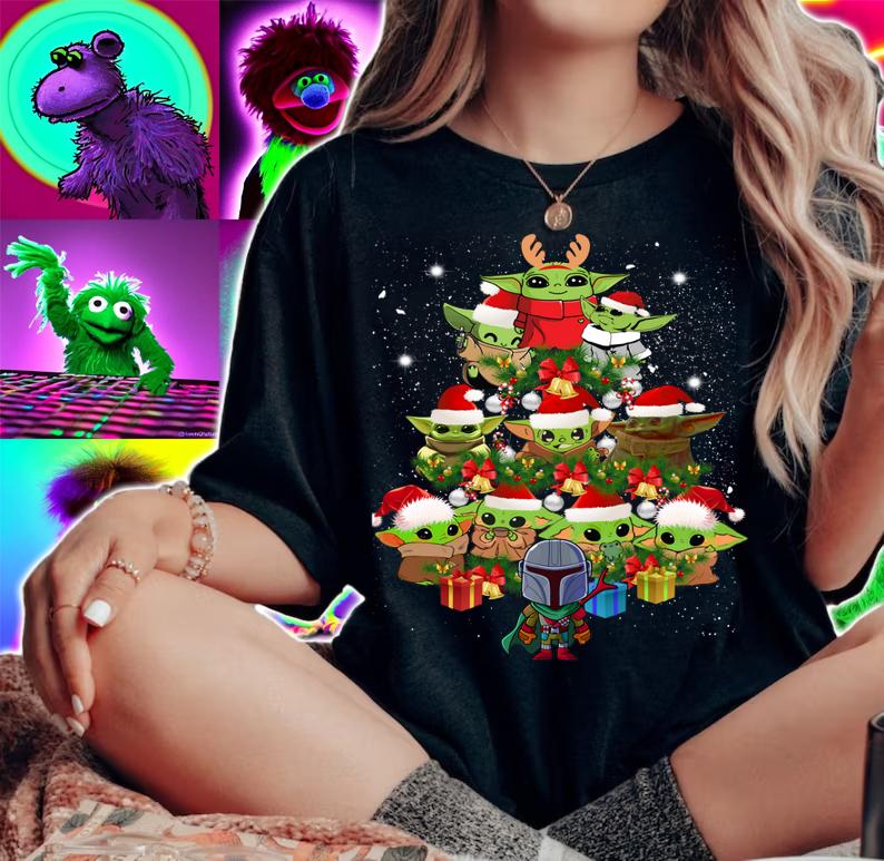 Star Wars Baby Yoda And Boba Fett As Christmas Tree t-shirt woman shirt
