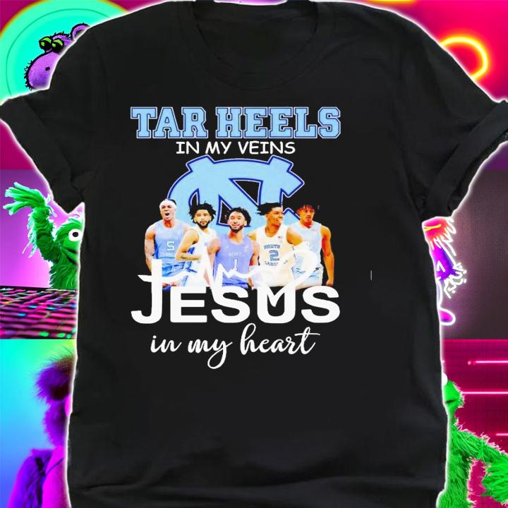North Carolina Tar Heels in my veins Jesus in my heart shirt t-shirt shirt