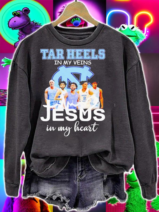 North Carolina Tar Heels in my veins Jesus in my heart shirt t-shirt sweatshirt