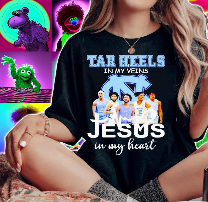 North Carolina Tar Heels in my veins Jesus in my heart shirt t-shirt woman shirt
