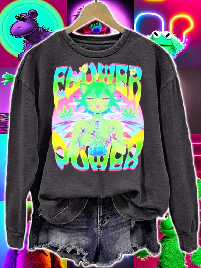 Ashleyloob Weed Cat Flower Power T-Shirt t-shirt sweatshirt