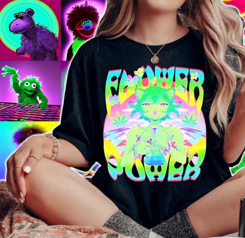 Ashleyloob Weed Cat Flower Power T-Shirt t-shirt woman shirt