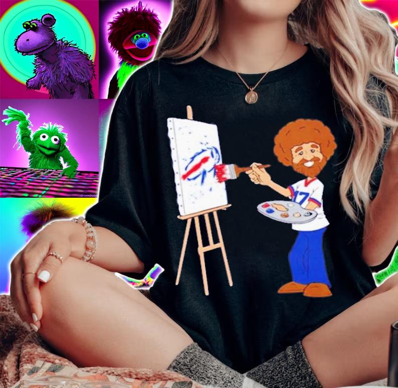 Bob Ross Happy Little Touchdowns Buffalo Bills T-Shirt t-shirt woman shirt