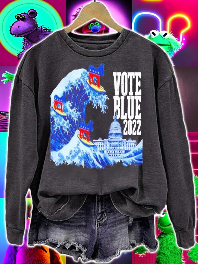 Vote Blue 2022 Democrat Great Blue Wave Surfing Donkeys shirt t-shirt