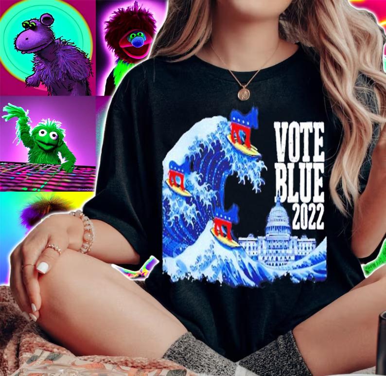 Vote Blue 2022 Democrat Great Blue Wave Surfing Donkeys shirt t-shirt