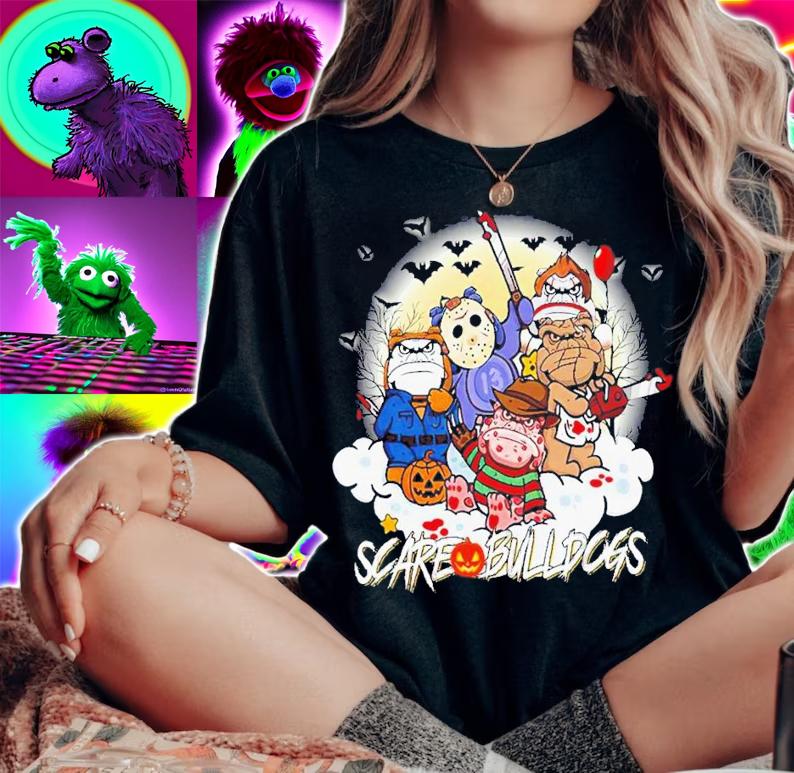 Halloween Scare Bulldogs Horror Characters T-Shirt t-shirt woman shirt