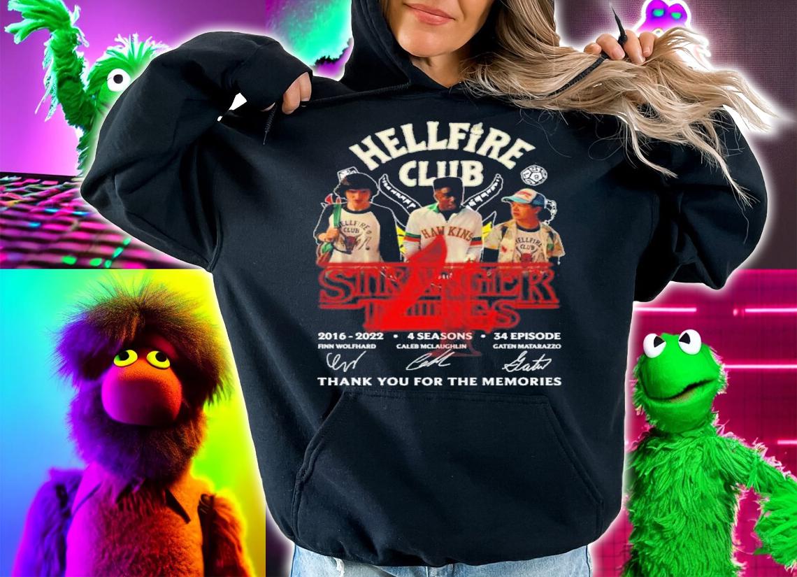 Hellfire Club Stranger Things 4 2016-2022 4 Seasons 34 Episode Signatures Thank You For The Memories Shirt t-shirt hoodie