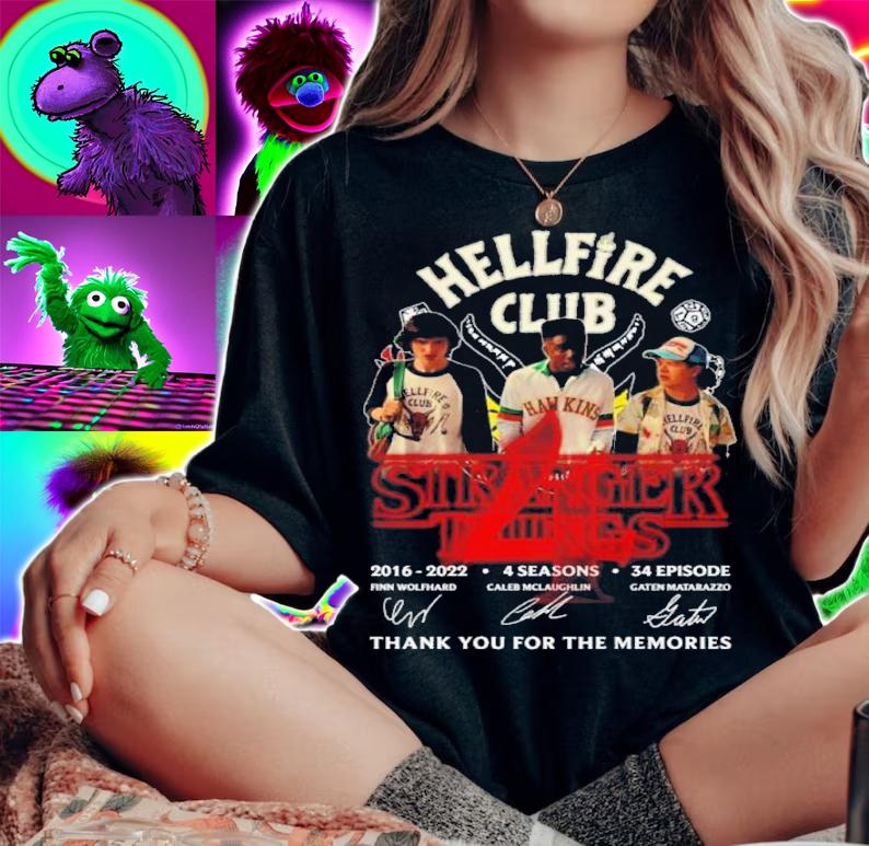 Hellfire Club Stranger Things 4 2016-2022 4 Seasons 34 Episode Signatures Thank You For The Memories Shirt t-shirt woman shirt