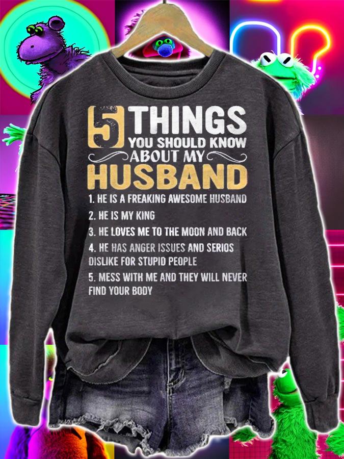 5 Things You Should Know About My Husband Funny List Design Shirt t-shirt sweatshirt