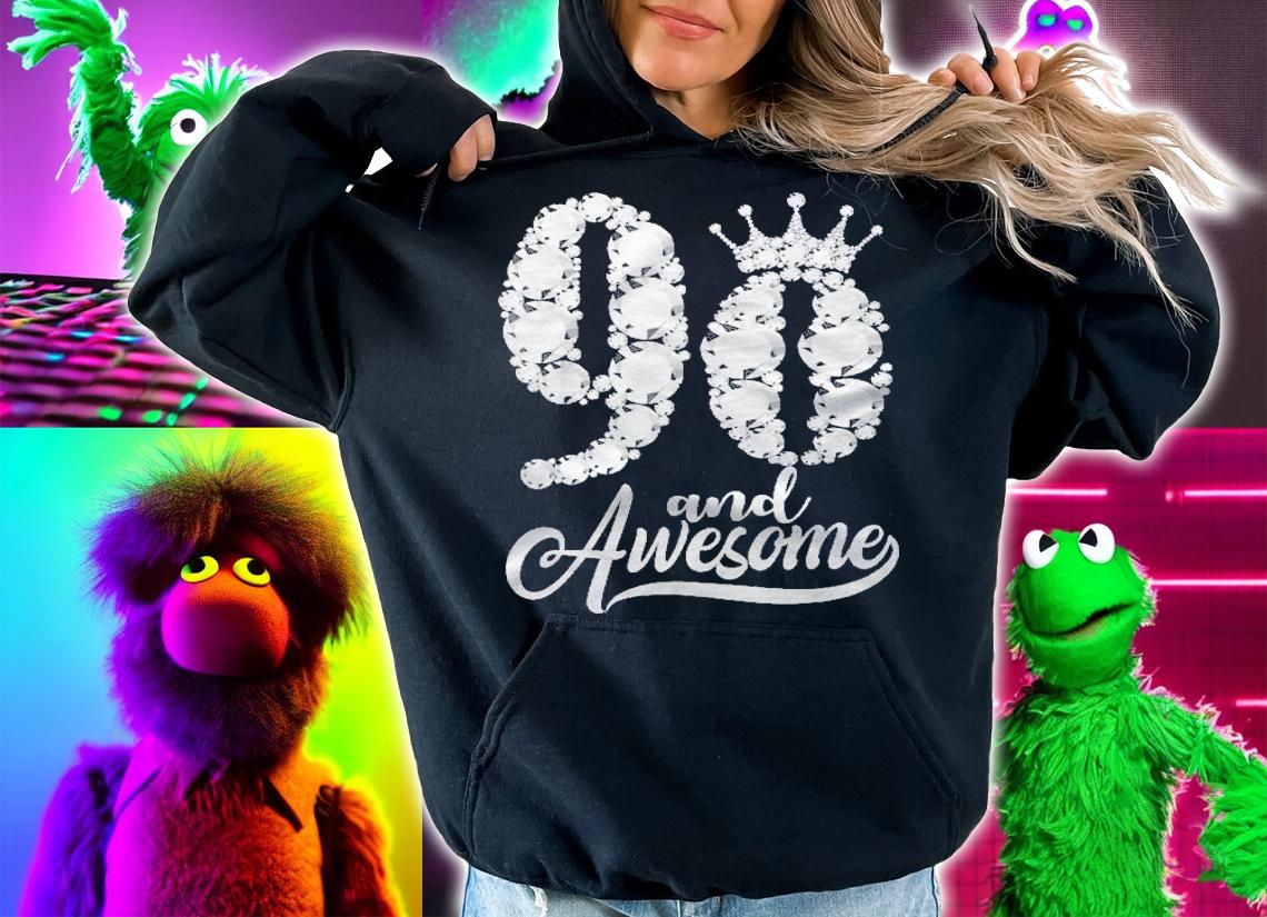 90Th Birthday And Awesome 90 Years Old Glitter Diamond Crown Shirt t-shirt hoodie