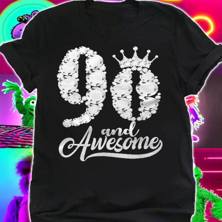 90Th Birthday And Awesome 90 Years Old Glitter Diamond Crown Shirt t-shirt shirt