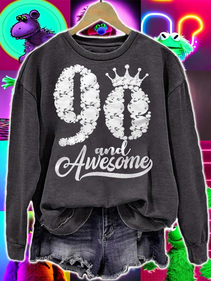90Th Birthday And Awesome 90 Years Old Glitter Diamond Crown Shirt t-shirt sweatshirt