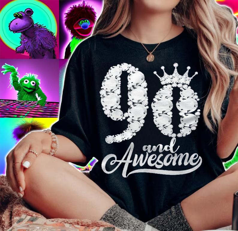 90Th Birthday And Awesome 90 Years Old Glitter Diamond Crown Shirt t-shirt woman shirt