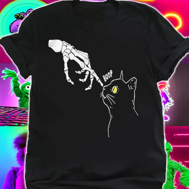 Black cat lover skeleton hand boop T-shirt t-shirt shirt