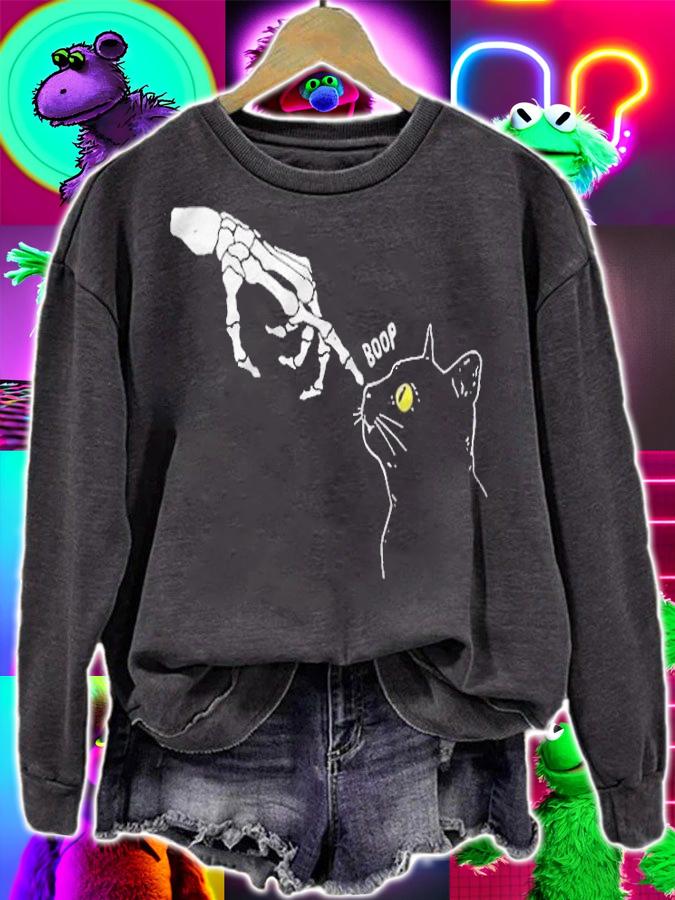 Black cat lover skeleton hand boop T-shirt t-shirt sweatshirt