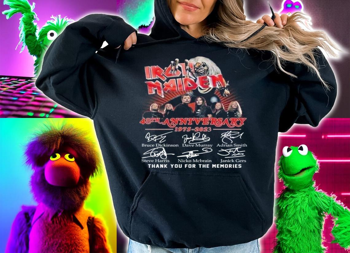 Iron Maiden band member 48th anniversary 1975 2023 signatures t-shirt hoodie
