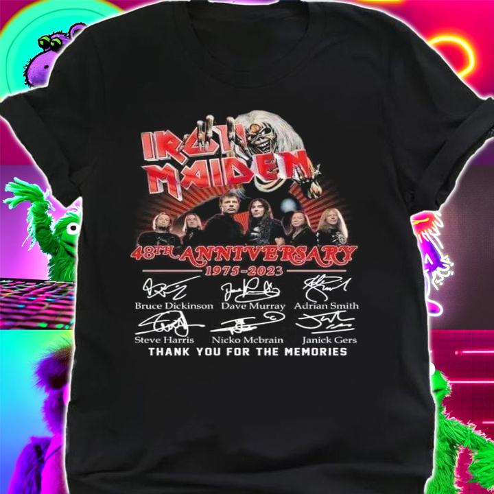 Iron Maiden band member 48th anniversary 1975 2023 signatures t-shirt shirt