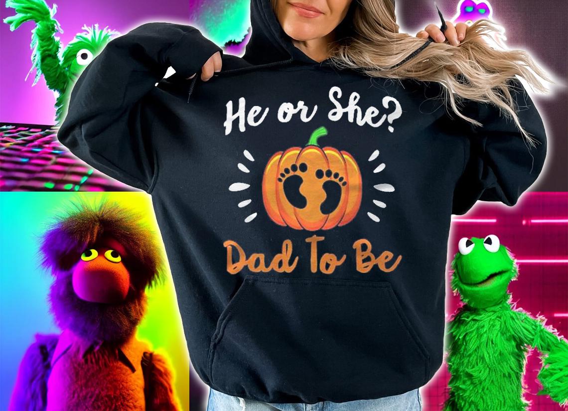 Mens Halloween Gender Reveal He Or She Dad To Be Pumpkin Premium Shirt t-shirt