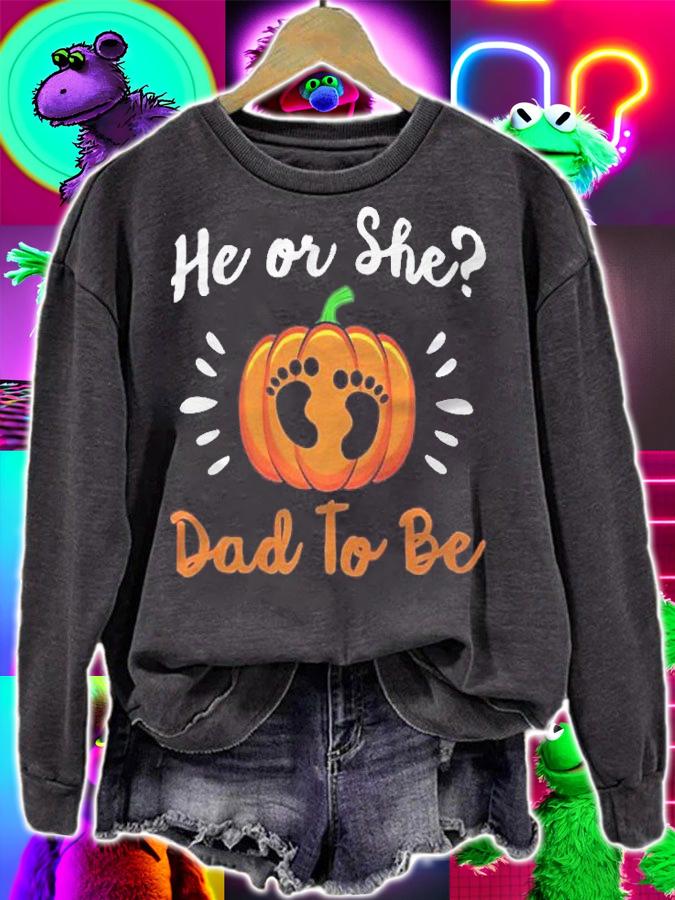 Mens Halloween Gender Reveal He Or She Dad To Be Pumpkin Premium Shirt t-shirt