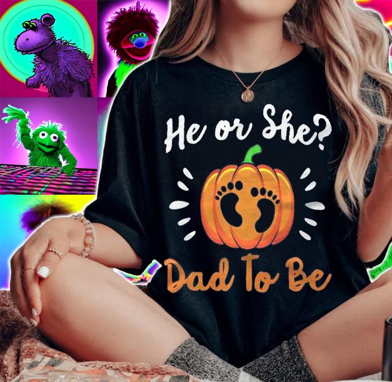 Mens Halloween Gender Reveal He Or She Dad To Be Pumpkin Premium Shirt t-shirt