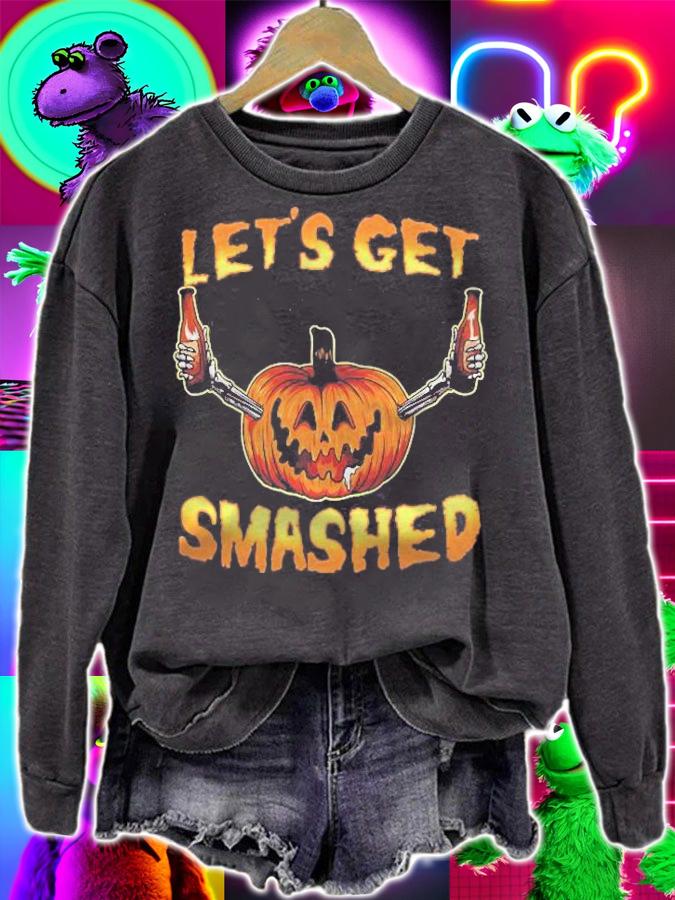 Lets Get Smashed Pumpkin Shirt Funny Halloween Drinking T-shirt t-shirt sweatshirt