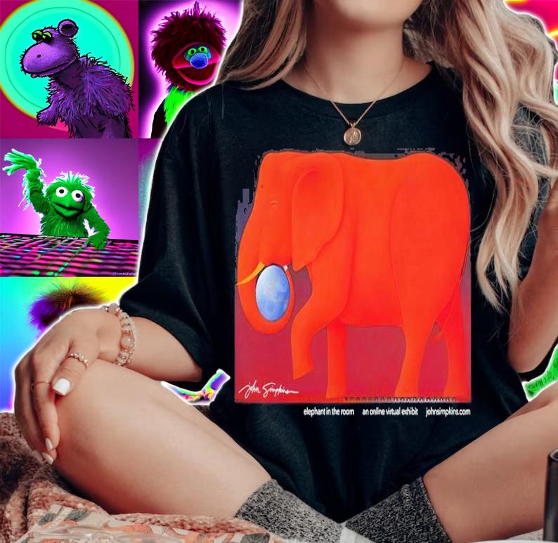 Elephant In A Virtual Gallery Of Artwork Design Shirt t-shirt