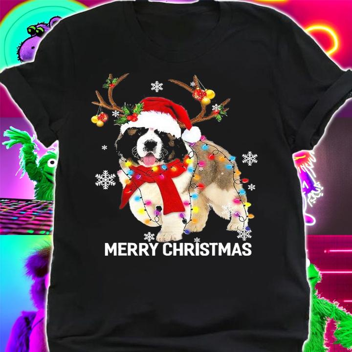 St Bernard Reindeer Xmas Light Christmas Ornaments Xmas Dog T-Shirt t-shirt