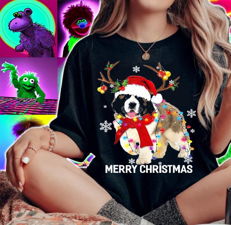 St Bernard Reindeer Xmas Light Christmas Ornaments Xmas Dog T-Shirt t-shirt