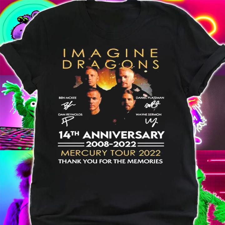 Imagine Dragons 14th Anniversary 2008-2022 Mercury Tour 2022 Signatures Thank You For The Memories Shirt t-shirt shirt
