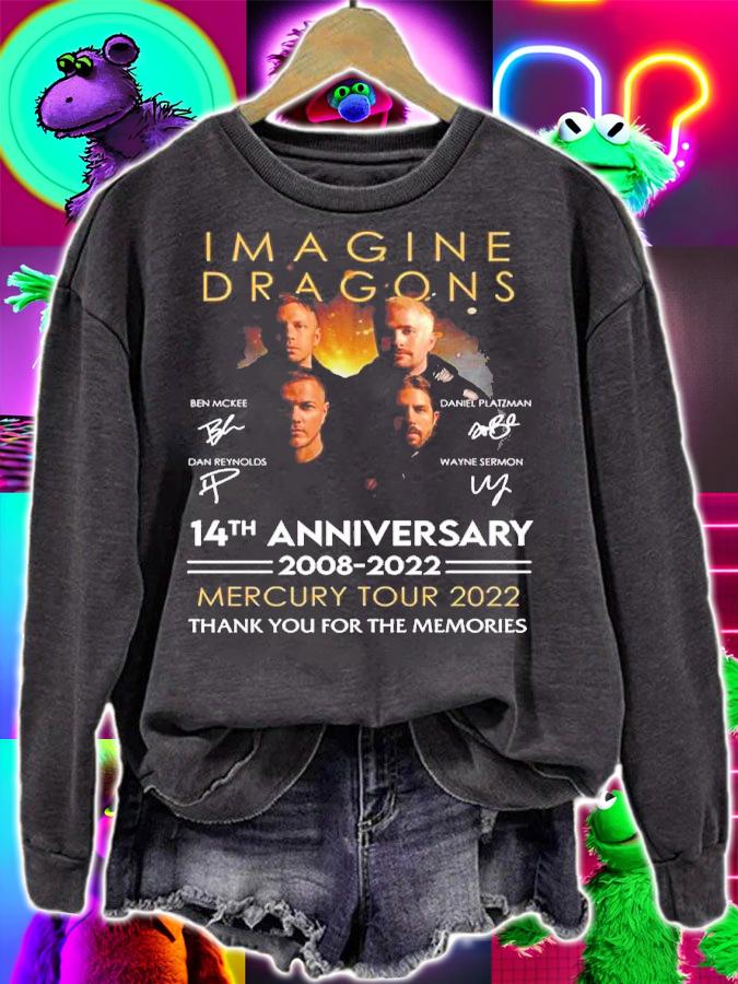 Imagine Dragons 14th Anniversary 2008-2022 Mercury Tour 2022 Signatures Thank You For The Memories Shirt t-shirt sweatshirt