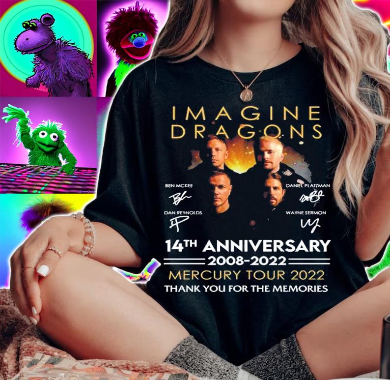 Imagine Dragons 14th Anniversary 2008-2022 Mercury Tour 2022 Signatures Thank You For The Memories Shirt t-shirt woman shirt