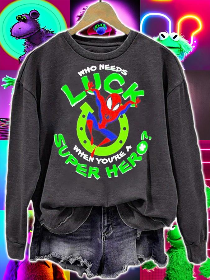 Marvel SpiderMan Who Needs Luck St Patricks Day T-Shirt t-shirt sweatshirt