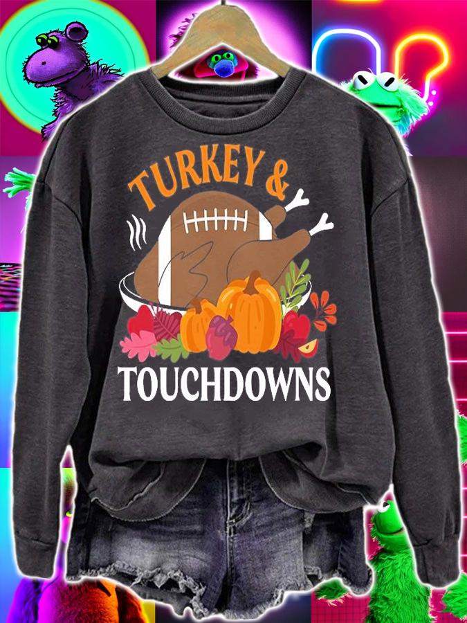 Thanksgiving Turkey And Touchdowns Football T-Shirt t-shirt sweatshirt