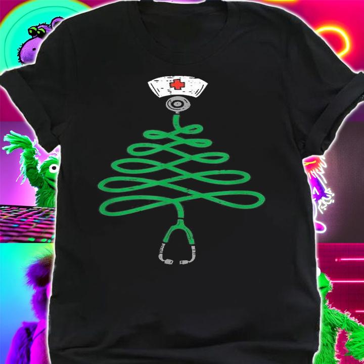 Stethoscope Christmas Tree Nurse Christmas Pajamas Xmas PJs T-Shirt shirt