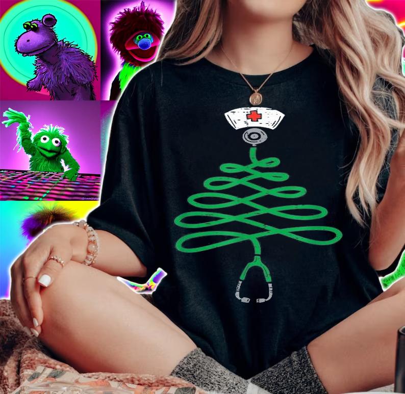 Stethoscope Christmas Tree Nurse Christmas Pajamas Xmas PJs T-Shirt woman shirt
