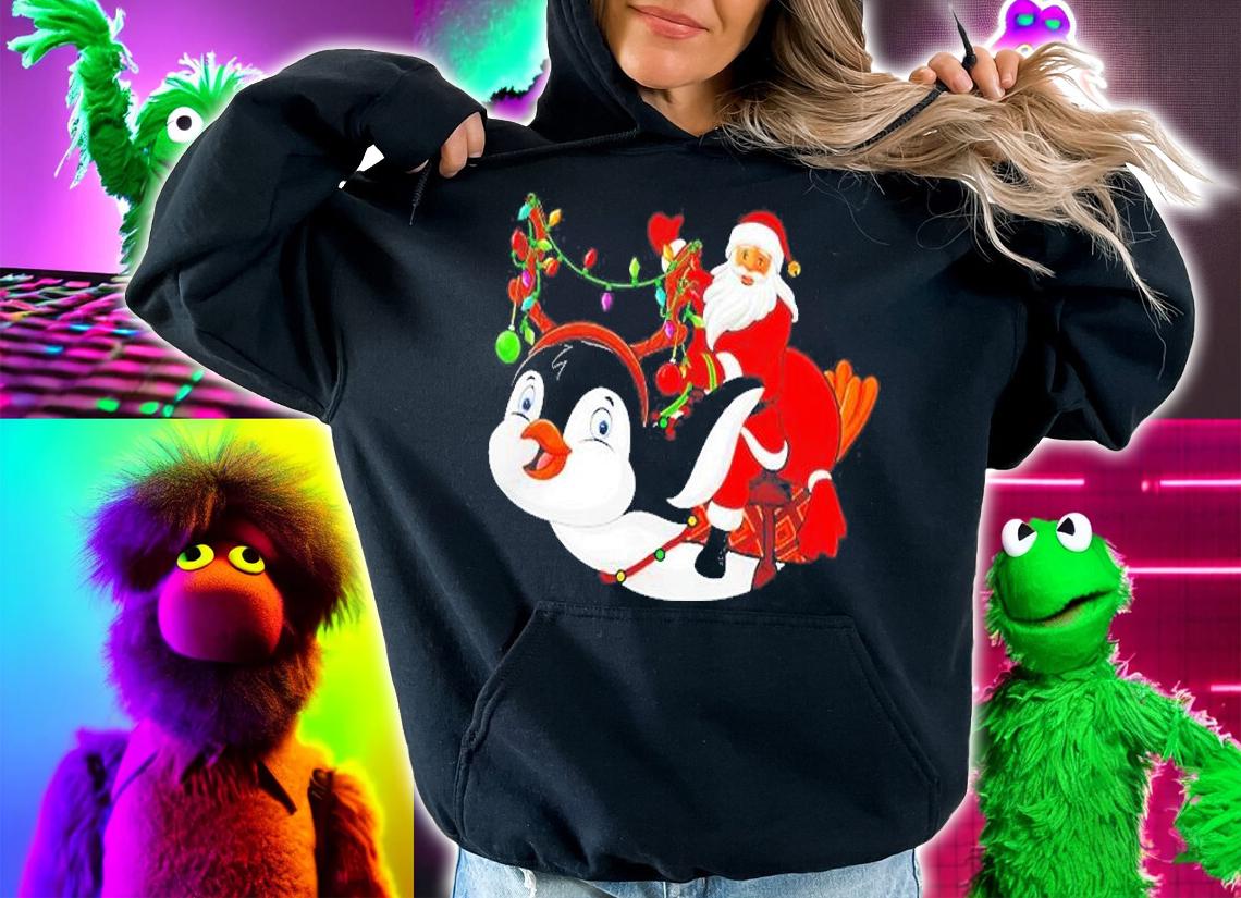 Family Matching Funny Santa Riding Penguin T-Shirt hoodie