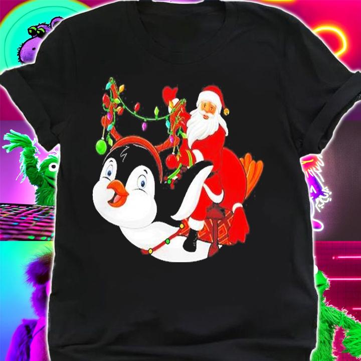 Family Matching Funny Santa Riding Penguin T-Shirt shirt