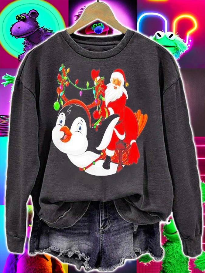 Family Matching Funny Santa Riding Penguin T-Shirt sweatshirt