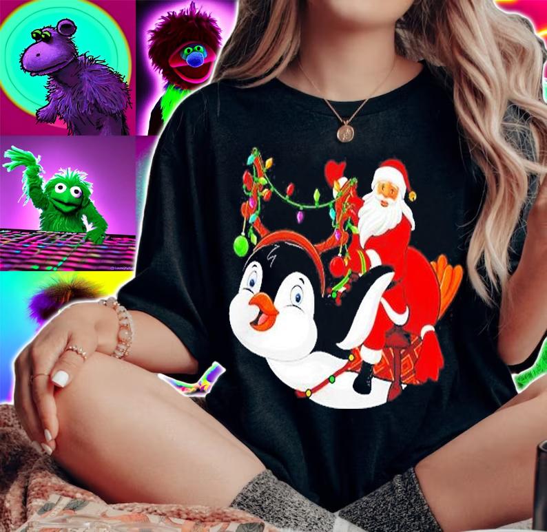 Family Matching Funny Santa Riding Penguin T-Shirt woman shirt