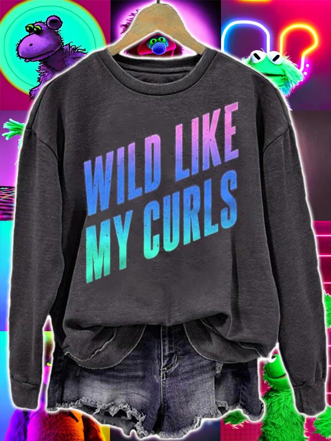 Wild Like My Curls Cute Curly Hair Quote Blue & Purple T-shirt sweatshirt