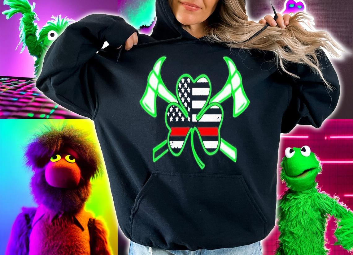 St. Patricks Day Firefighter Logo Shamrock American Flag T-Shirt hoodie