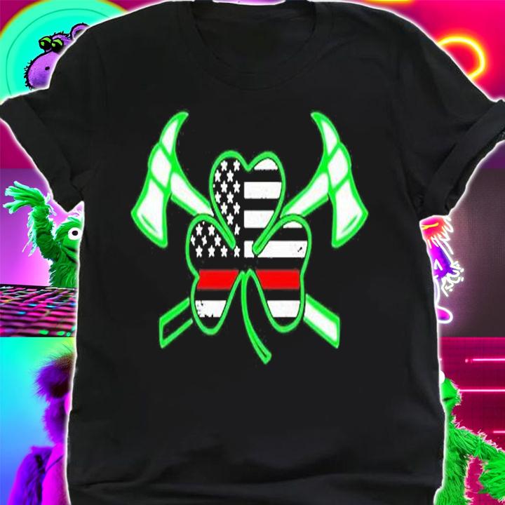 St. Patricks Day Firefighter Logo Shamrock American Flag T-Shirt shirt