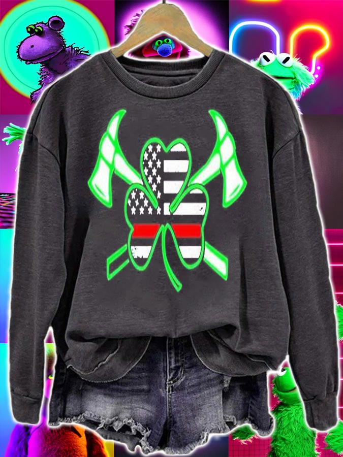 St. Patricks Day Firefighter Logo Shamrock American Flag T-Shirt sweatshirt