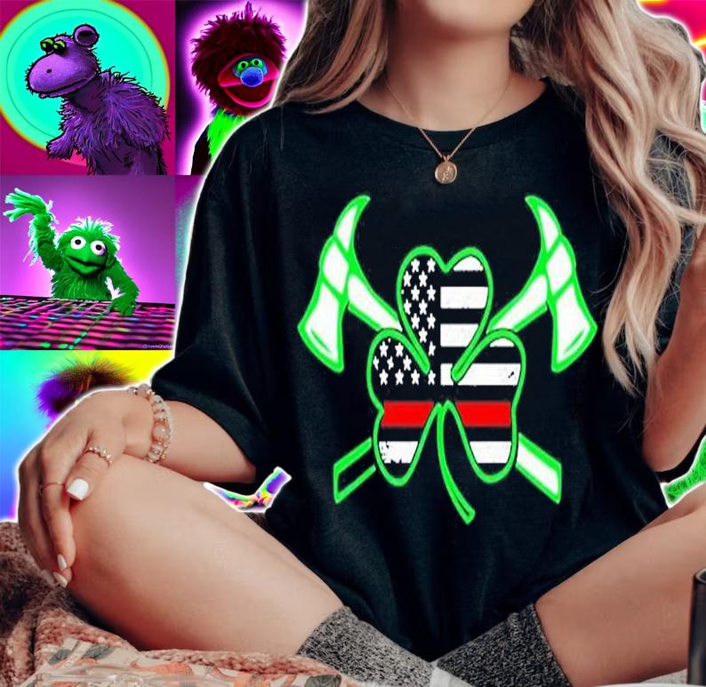 St. Patricks Day Firefighter Logo Shamrock American Flag T-Shirt woman shirt