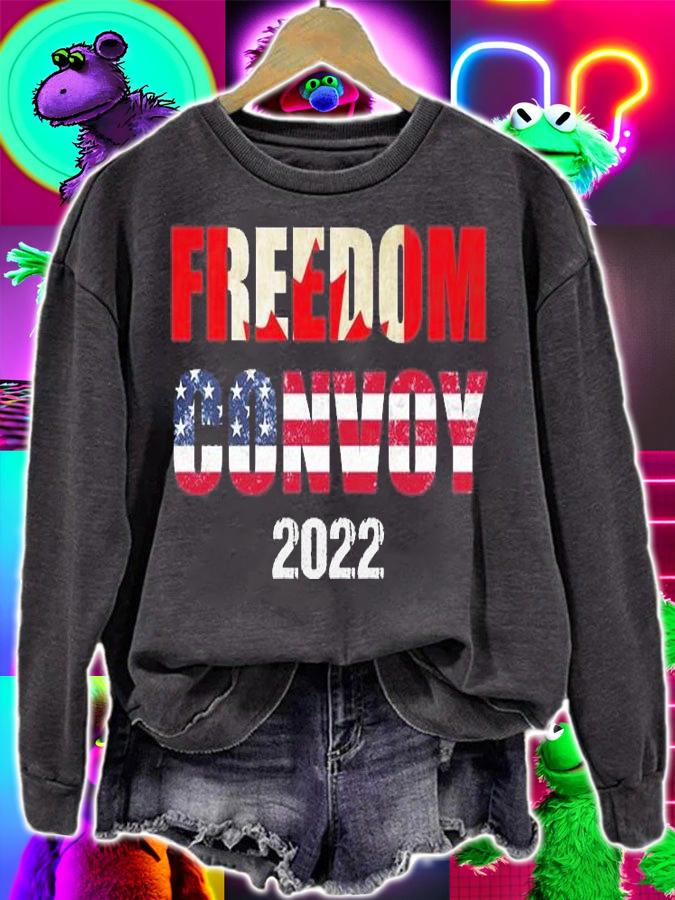 Canada Freedom Convoy 2022 Support Canadian Truckers America Flag Design Vintage T-Shirt sweatshirt