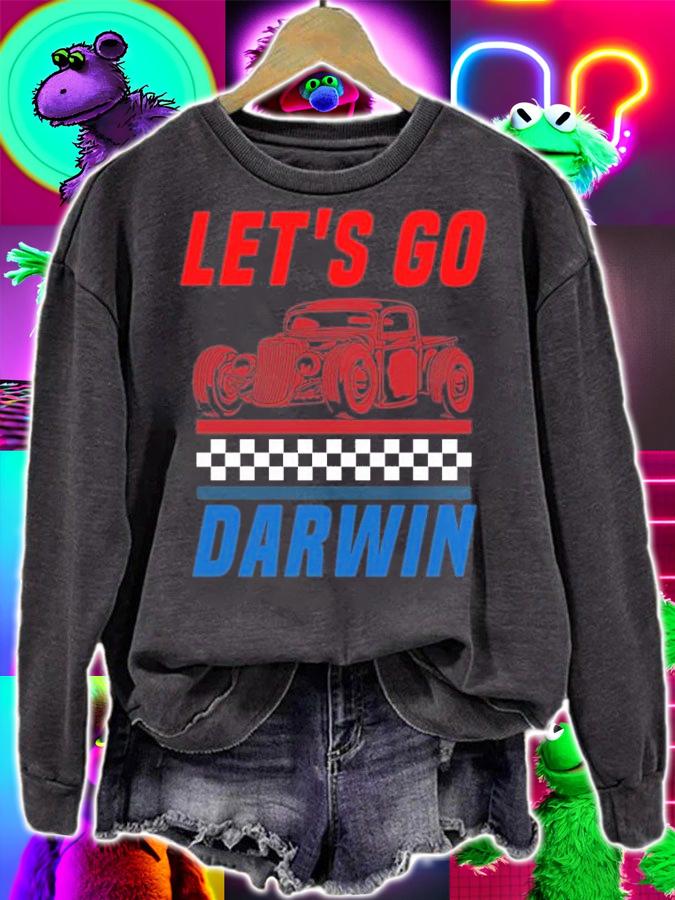 Let's Go Darwin Classic Racing Old Car Red Blue T-Shirt
