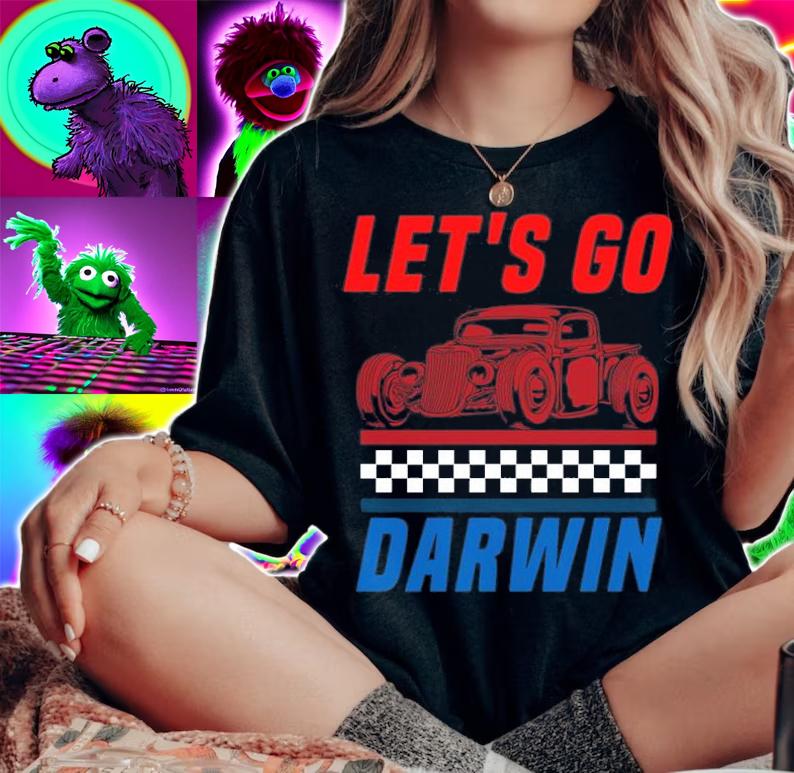 Let's Go Darwin Classic Racing Old Car Red Blue T-Shirt